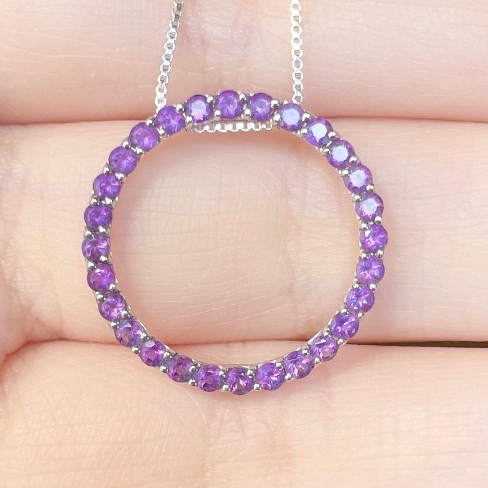 WH Half carat purple amethyst paved 14k solid white gold open halo penda…​